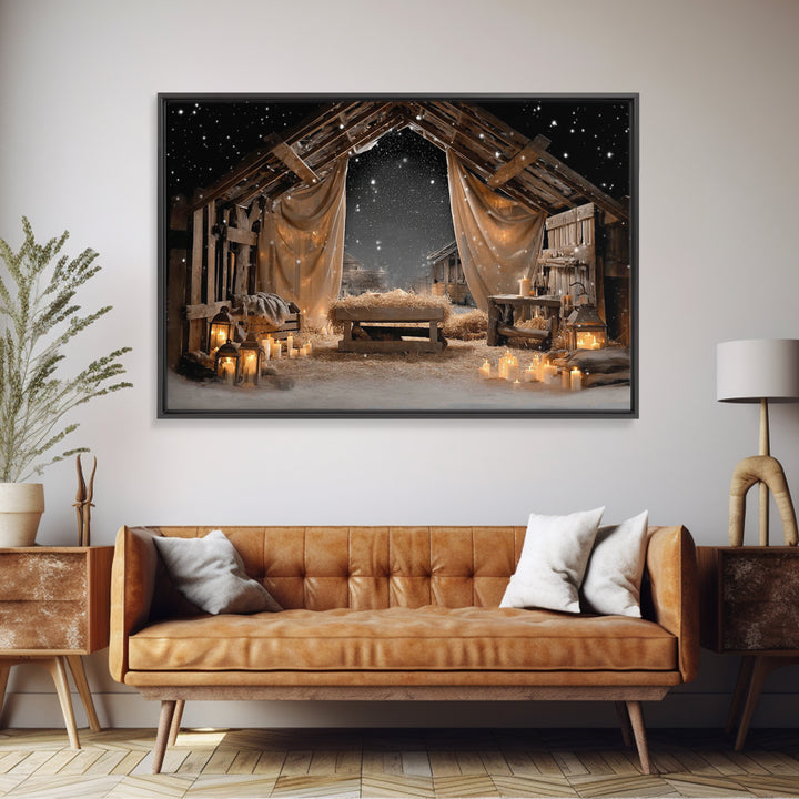 Winter Chapel Light, Framed Canvas Print, Christian Wall Art, Christian Art Canvas, Christmas Art, Christian Christmas Art, Vintage Christi