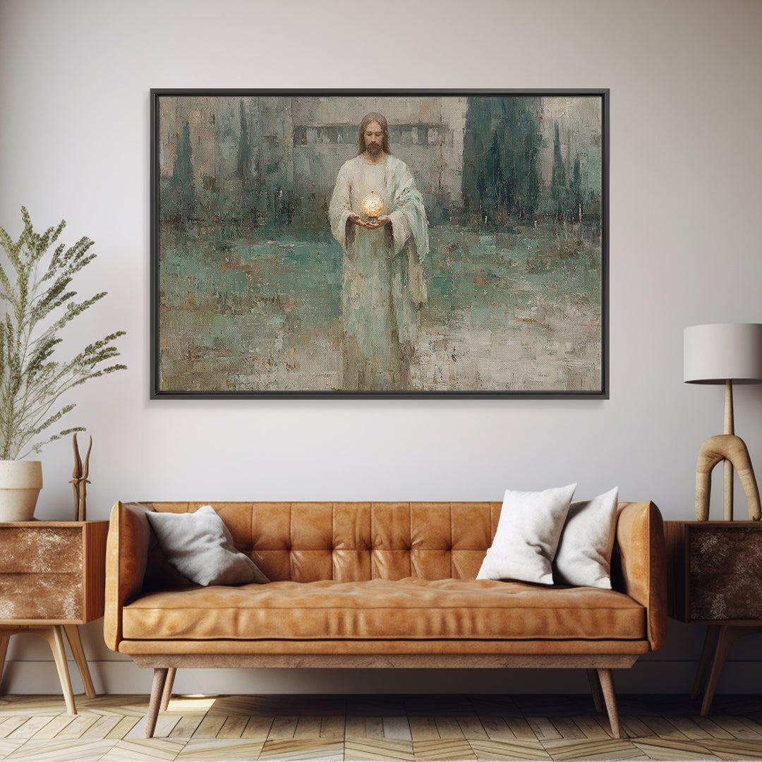 Eternal Glow, Framed Canvas Print, Christian Wall Art, Christian Art Canvas, Jesus Painting, Subtle Christian Art, Christian Decor
