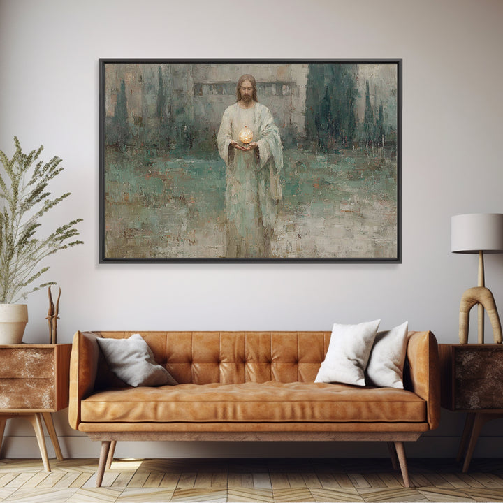 Eternal Glow, Framed Canvas Print, Christian Wall Art, Christian Art Canvas, Jesus Painting, Subtle Christian Art, Christian Decor
