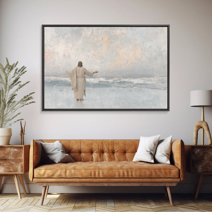 Shore Of Grace | Framed Canvas Print | Jesus Painting | Christian Art Canvas | Christian Wall Art | Minimalist Christian Art | Christian De