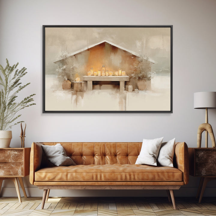 Humble Manger Stillness | Framed Canvas Print | Christian Wall Art | Christian Art Canvas | Christmas Art | Subtle Christian Art | Christia