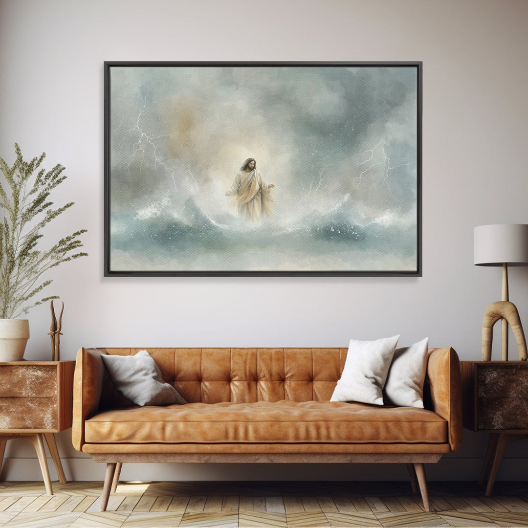 Stormborn Grace – Framed Canvas Print – Jesus Painting – Christian Art Work – Christian Wall Art – Moody Christian Art – Large Christian Pa