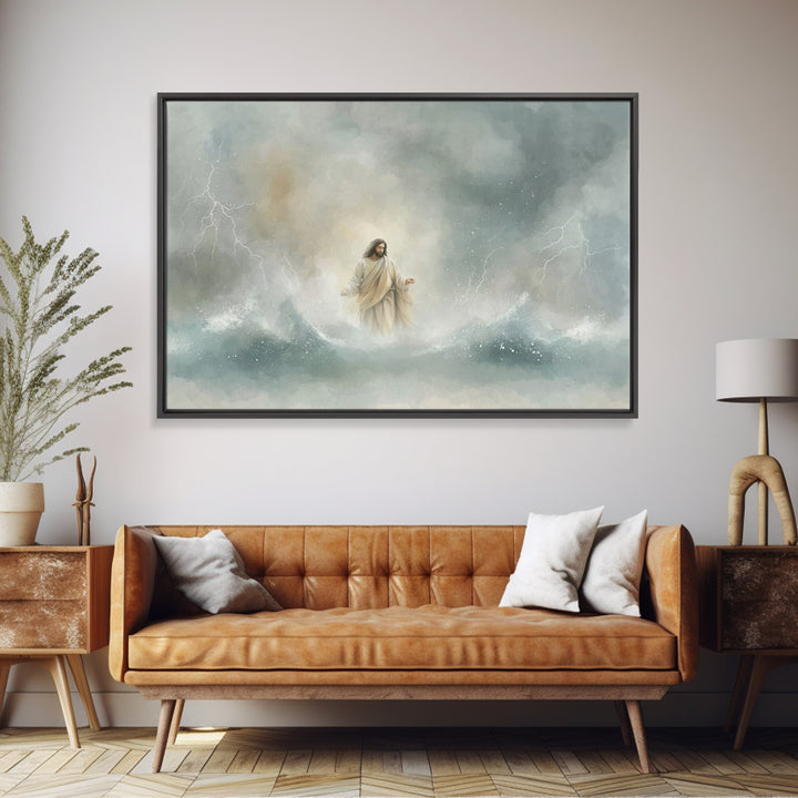 Stormborn Grace – Framed Canvas Print – Jesus Painting – Christian Art Work – Christian Wall Art – Moody Christian Art – Large Christian Pa