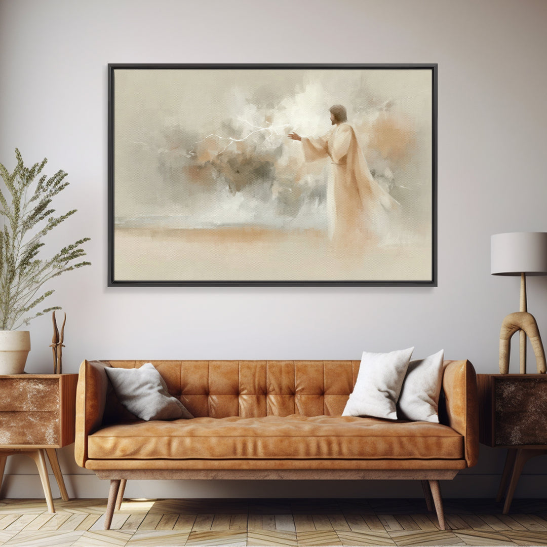 Divine Stillness – Framed Canvas Print – Minimalist Christian Art – Christian Wall Art – Jesus Painting – Christian Art Canvas – Abstract C