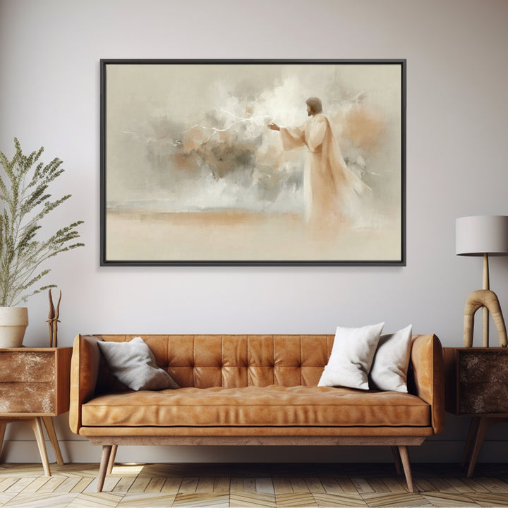 Divine Stillness – Framed Canvas Print – Minimalist Christian Art – Christian Wall Art – Jesus Painting – Christian Art Canvas – Abstract C