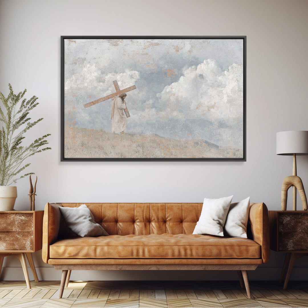 Calvary Sky – Framed Canvas Print – Christian Art Canvas – Christian Wall Art – Jesus Painting – Modern Christian Painting – Christian Gift