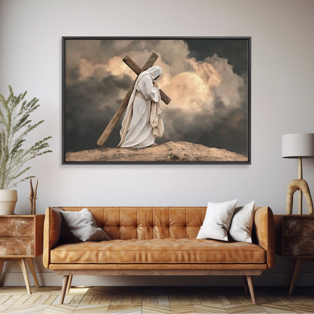 Burden Of Grace – Framed Canvas Print – Christian Art Canvas – Jesus Painting – Christian Wall Art – Modern Christian Art – Christian Decor