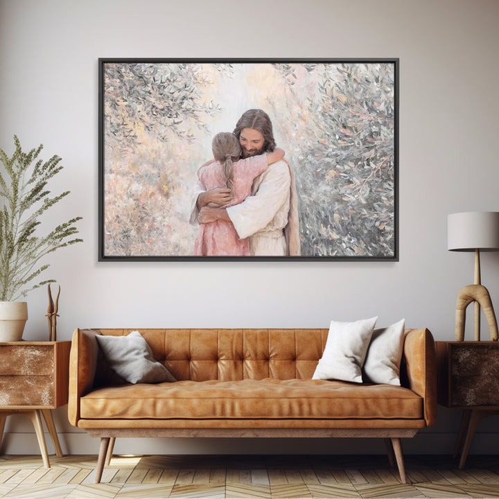 Compassion Embrace – Framed Canvas Print – Jesus Painting – Christian Wall Art – Christian Art Canvas – Christian Gift – Modern Christian A