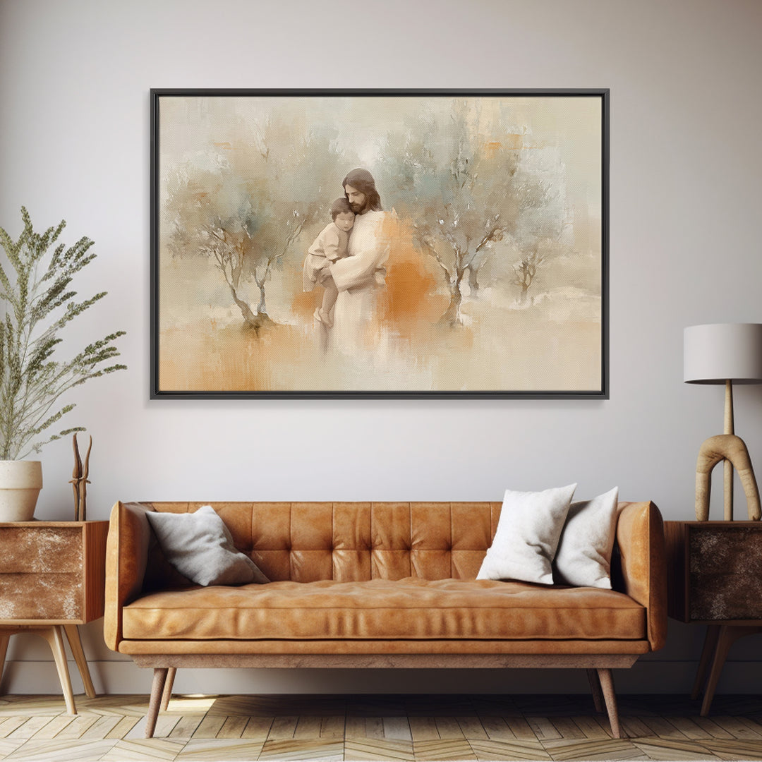 Sheltering Light – Framed Canvas Print – Christian Art Canvas – Jesus Painting – Christian Wall Art – Christian Gift Ideas – Large Christia