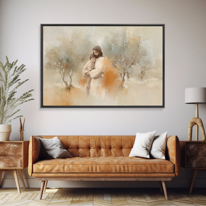 Sheltering Light – Framed Canvas Print – Christian Art Canvas – Jesus Painting – Christian Wall Art – Christian Gift Ideas – Large Christia