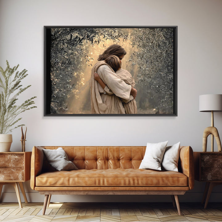 Gentle Refuge – Framed Canvas Print – Jesus Painting – Christian Wall Art – Christian Art Canvas – Minimalist Christian Art – Christian Dec