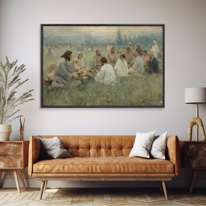 Fields Of Sharing – Framed Canvas Print – Christian Art Canvas – Large Christian Painting – Christian Wall Art – Subtle Christian Paintings