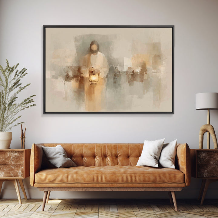 Gentle Lantern Peace – Framed Canvas Print – Christian Wall Art – Christian Art Canvas – Minimalist Christian Art – Jesus Painting – Christ