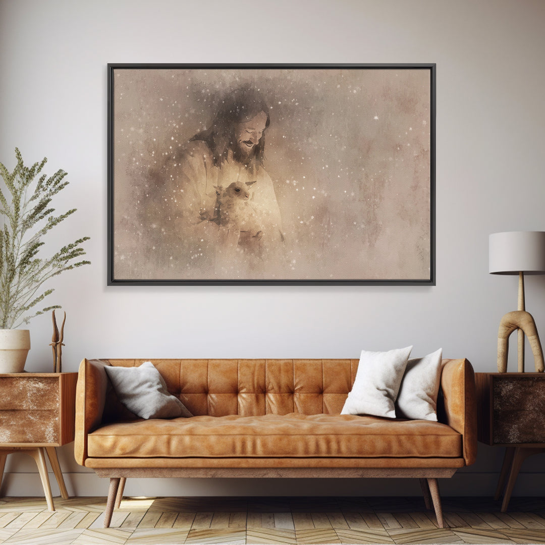 Heavenly Shepherd Joy – Framed Canvas Print – Jesus Art Print – Christian Wall Art – Christian Art Canvas – Christian Gift – Subtle Christi