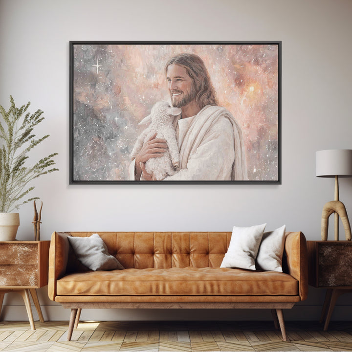 Joyful Shepherd Love | Framed Canvas Print | Jesus Canvas Art | Christian Wall Art | Christian Art Work | Christian Decor | Christian Gift
