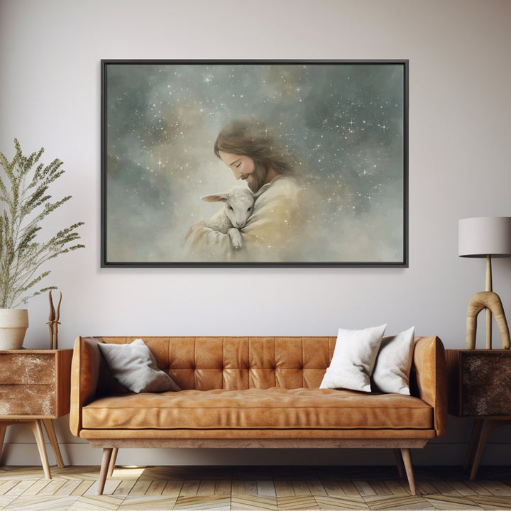 Tender Shepherd Glow, Framed Canvas Print, Christian Art Canvas, Jesus Painting, Christian Wall Art, Christian Gift, Subtle Christian Paint