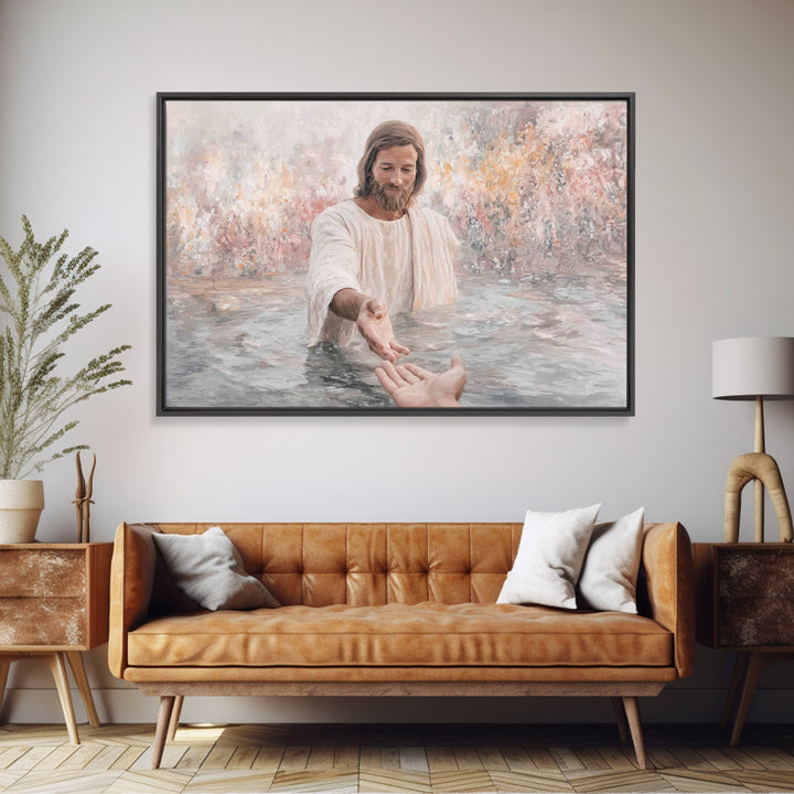The Saving Hand – Framed Canvas Print – Christian Wall Art – Jesus Painting – Christian Art Canvas – Christian Decor – Christian Gift Ideas