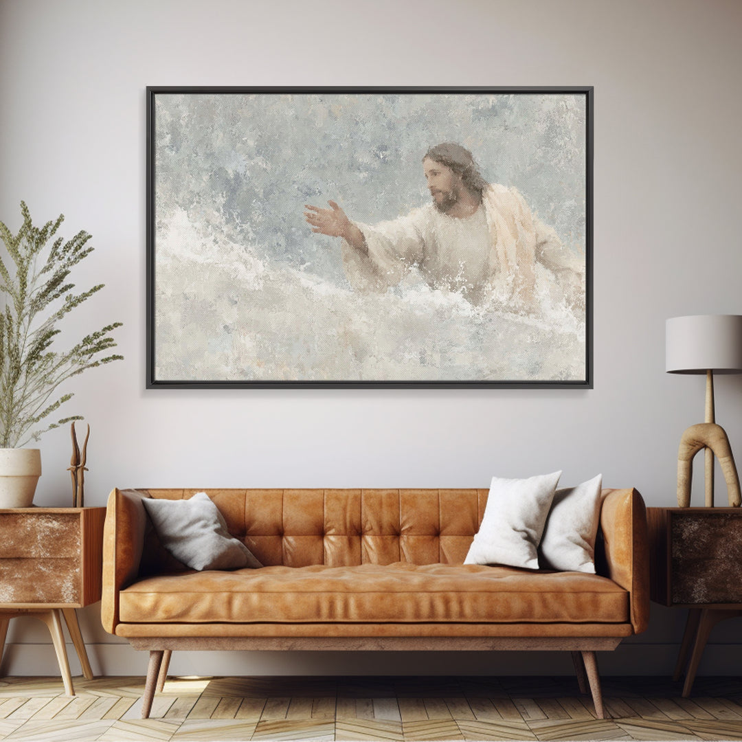 Waves Of Hope, Framed Canvas Print, Jesus Painting, Christian Wall Art, Christian Art Canvas, Large Christian Art, Christian Gift Ideas