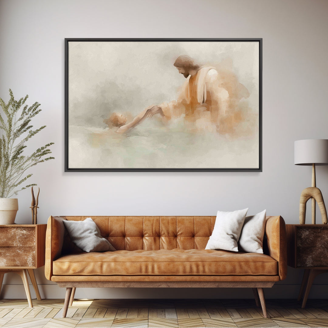 Graceful Rescue – Framed Canvas Print – Jesus Painting – Christian Art Canvas – Christian Wall Art – Subtle Christian Art – Christian Decor