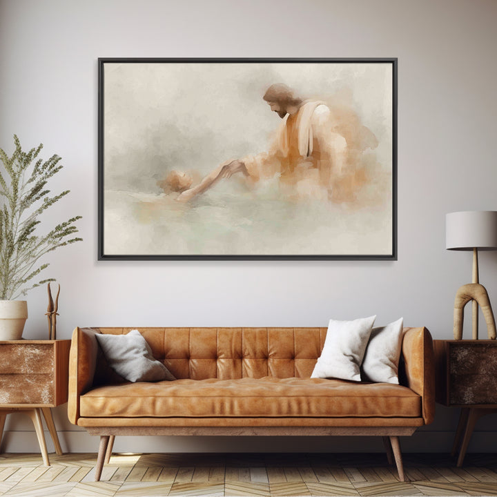 Graceful Rescue – Framed Canvas Print – Jesus Painting – Christian Art Canvas – Christian Wall Art – Subtle Christian Art – Christian Decor