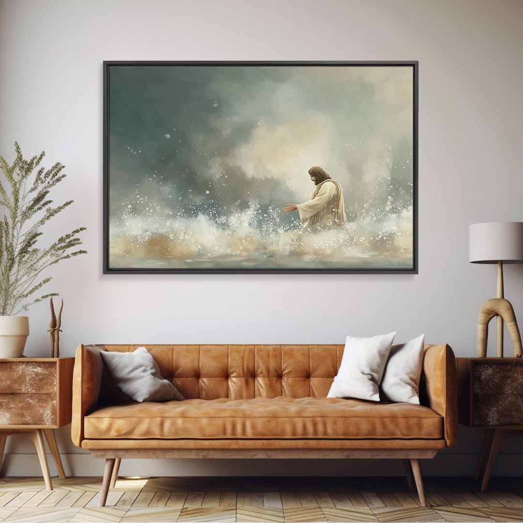Calm In The Storm | Framed Canvas Print | Christian Art Canvas | Jesus Painting | Modern Christian Art | Christian Wall Art | Christian Dec