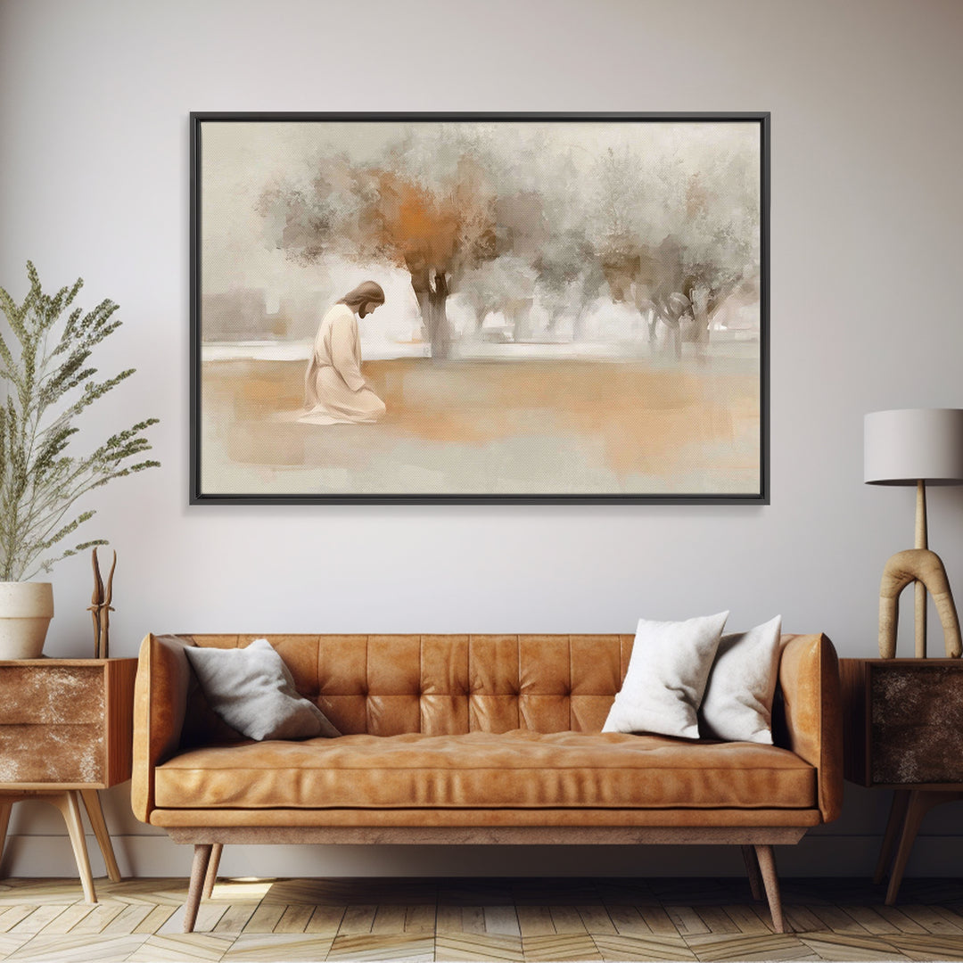 Garden Prayer – Framed Canvas Print – Christian Wall Art – Christian Art Canvas – Jesus Painting – Minimalist Christian Art – Christian Dec