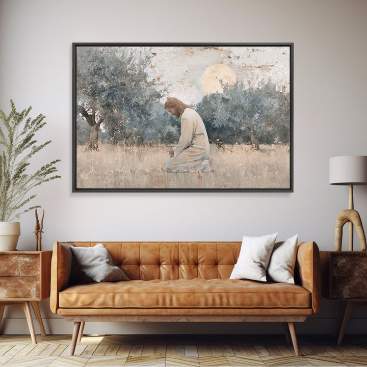 Olive Grove Reverence | Framed Canvas Print | Christian Art Canvas | Jesus Painting | Vintage Christian Art | Christian Wall Art | Christia