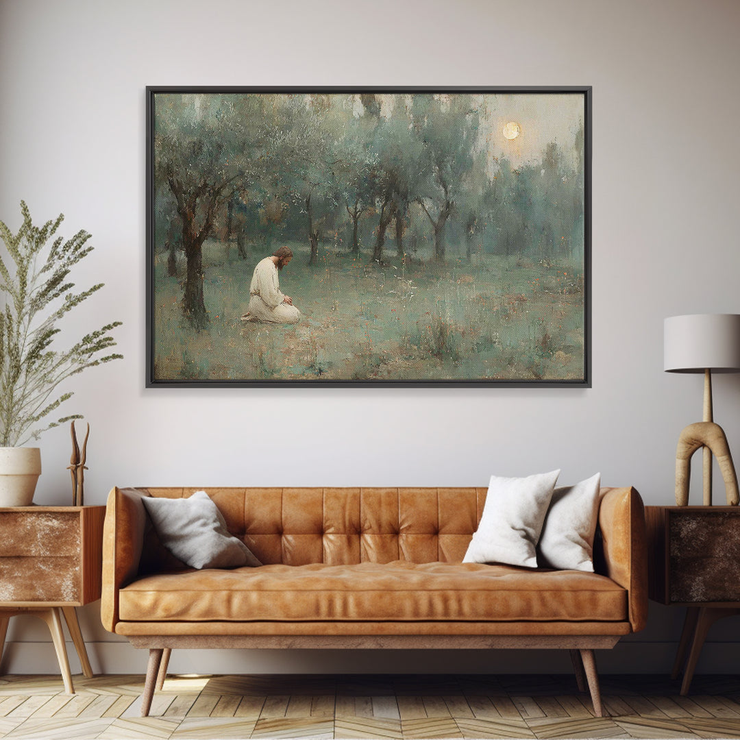 Garden Of Prayer - Framed Canvas Print - Christian Wall Art - Jesus Painting - Christian Art Canvas - Vintage Christian Art