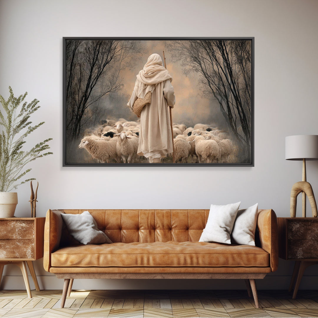 Evening Shepherd – Framed Canvas Print – Christian Art Canvas – Christian Wall Art – Large Christian Painting – Jesus Art Print