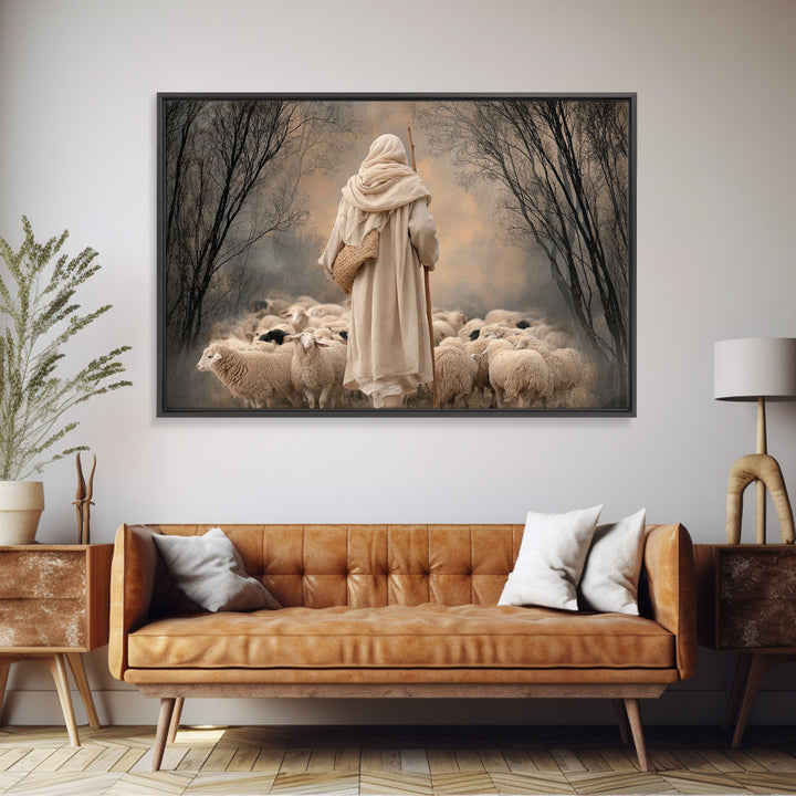 Evening Shepherd – Framed Canvas Print – Christian Art Canvas – Christian Wall Art – Large Christian Painting – Jesus Art Print