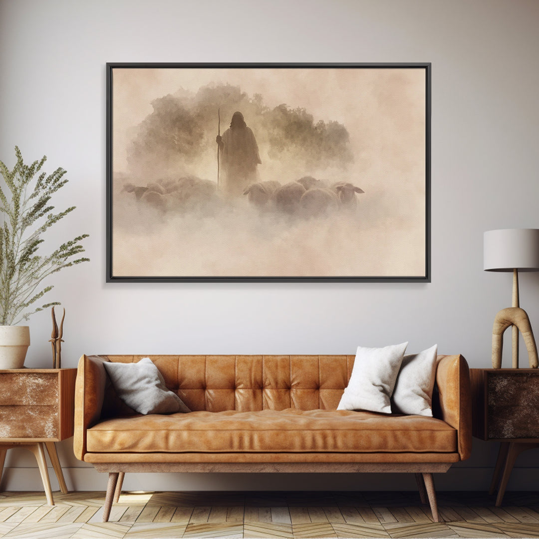 Shepherd In Light – Framed Canvas Print – Christian Wall Art – Christian Art Canvas – Christian Art Work – Modern Christian Art