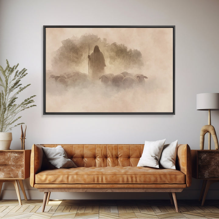 Shepherd In Light – Framed Canvas Print – Christian Wall Art – Christian Art Canvas – Christian Art Work – Modern Christian Art