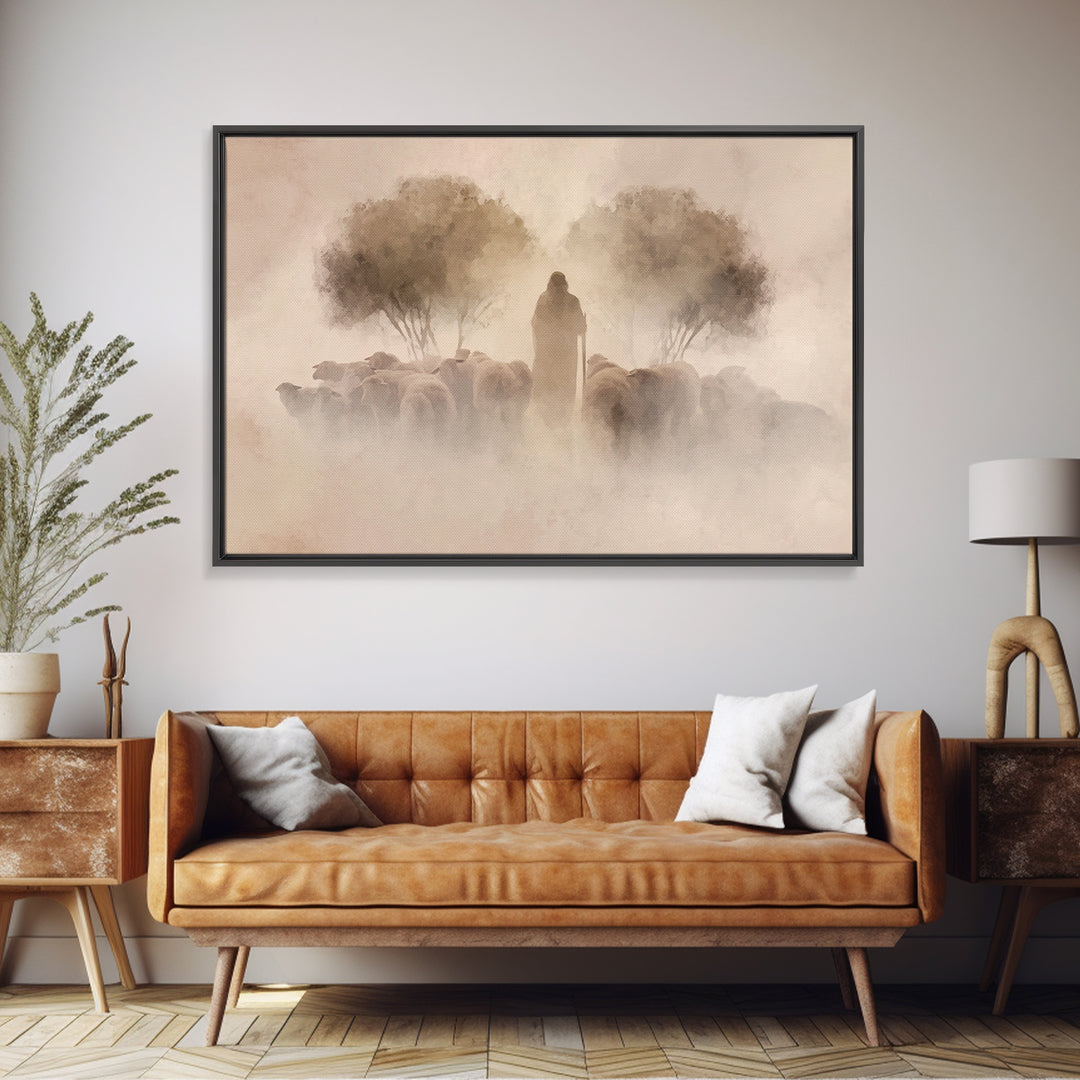Guiding Presence – Framed Canvas Print – Christian Art Canvas – Jesus Painting – Christian Wall Art – Subtle Christian Paintings