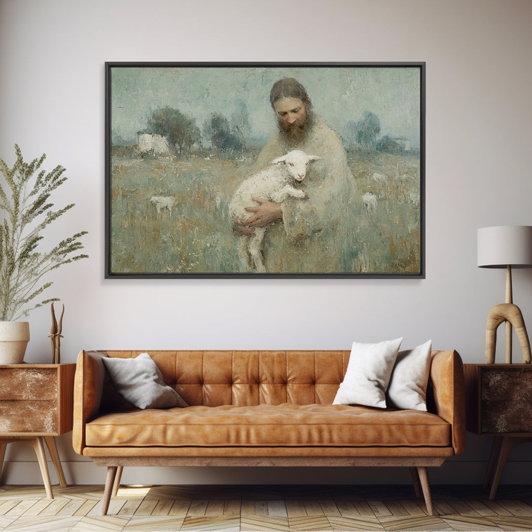 Pastoral Shepherd Calm – Framed Canvas Print – Christian Art – Jesus Painting – Christian Wall Art – Christian Art Canvas – Christmas Art –
