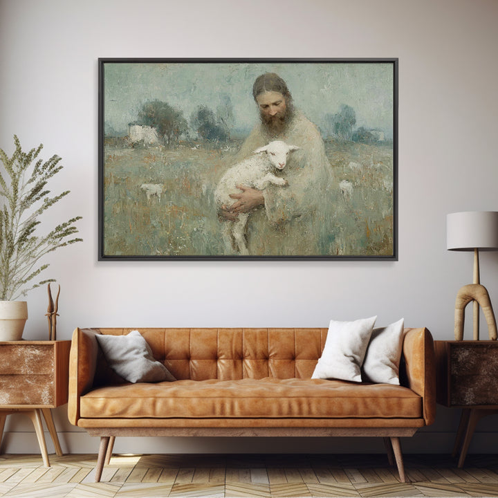 Pastoral Shepherd Calm – Framed Canvas Print – Christian Art – Jesus Painting – Christian Wall Art – Christian Art Canvas – Christmas Art –