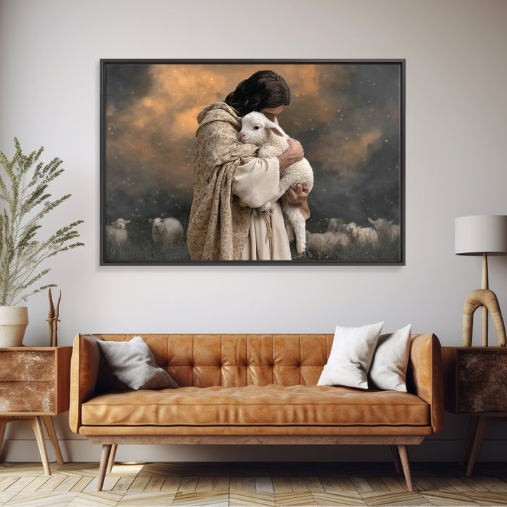 Evening Shepherd Peace | Framed Canvas Print | Jesus Painting | Christian Art | Christian Wall Art | Christian Art Canvas | Christmas Art |