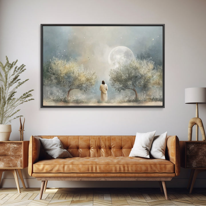 Moonlit Prayer Stillness, Framed Canvas Print, Christian Art Canvas, Christian Wall Art, Jesus Painting, Christmas Art, Christian Decor, Ch