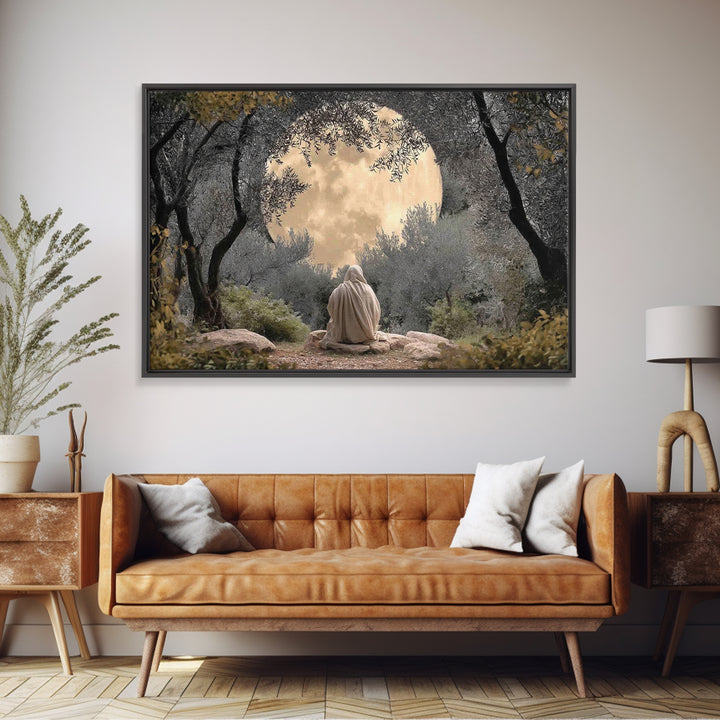 Moonlit Garden Prayer – Framed Canvas Print – Christian Wall Art – Christian Art Canvas – Jesus Painting – Moody Christian Art – Christian