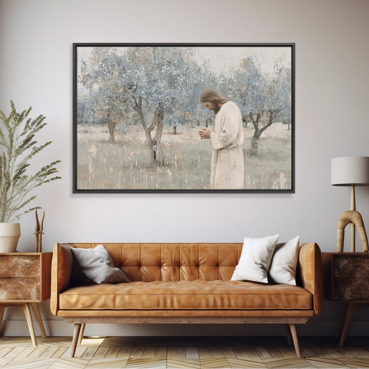 Olive Grove Reverence | Framed Canvas Print | Christian Art Canvas | Christian Wall Art | Jesus Painting | Subtle Christian Art | Christian