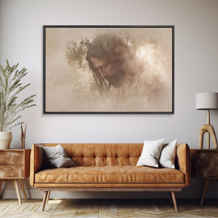 Sacred Quiet Reflection, Framed Canvas Print, Christian Wall Art, Christian Art Canvas, Jesus Painting, Minimalist Christian Art, Christian