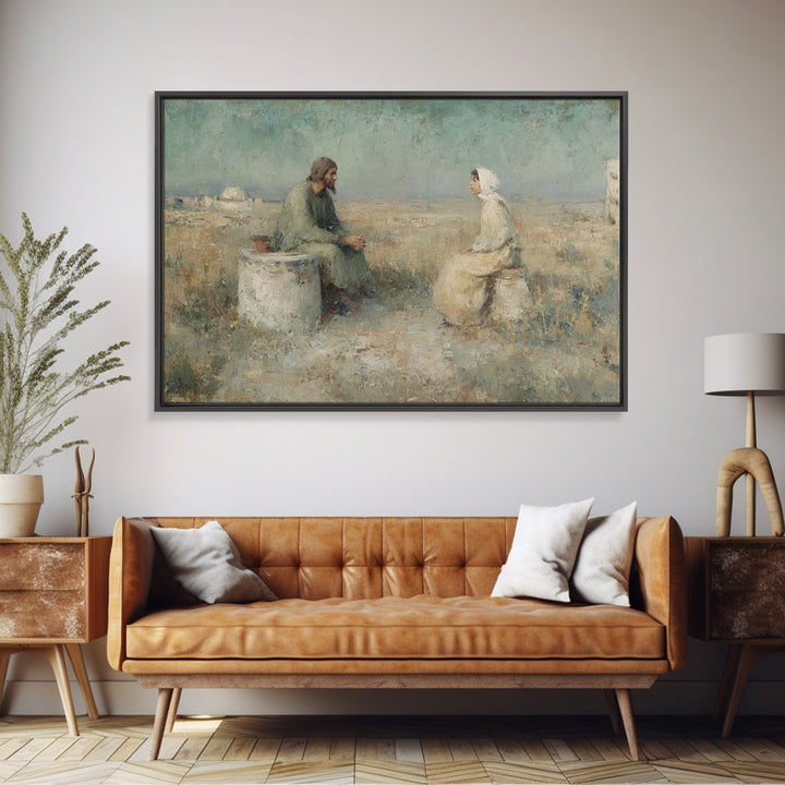 Desert Well Dialogue | Framed Canvas Print | Christian Art Canvas | Jesus Painting | Christian Wall Art | Vintage Christian Art | Christian