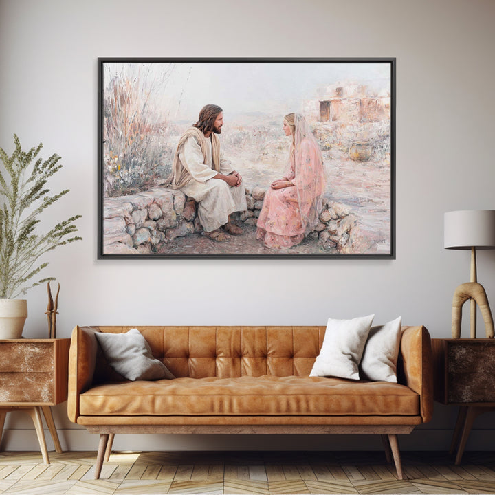 Riverside Mercy | Framed Canvas Print | Christian Art Canvas | Jesus Painting | Christian Wall Art | Soft Christian Art | Modern Christian