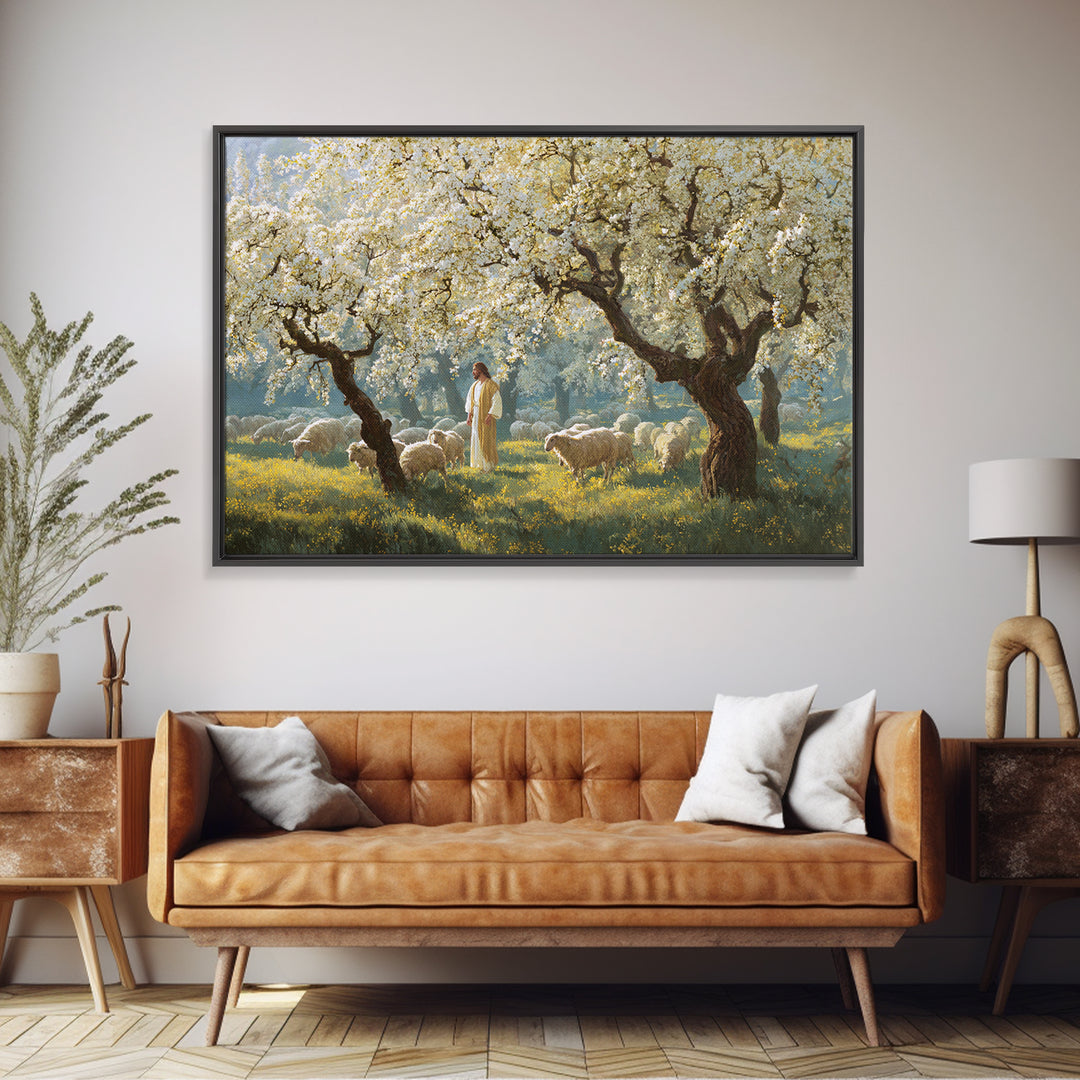 Shepherd’s Calm – Framed Canvas Print – Christian Christmas Art – Christian Wall Art – Jesus Painting – Christian Art Canvas – Christmas TV