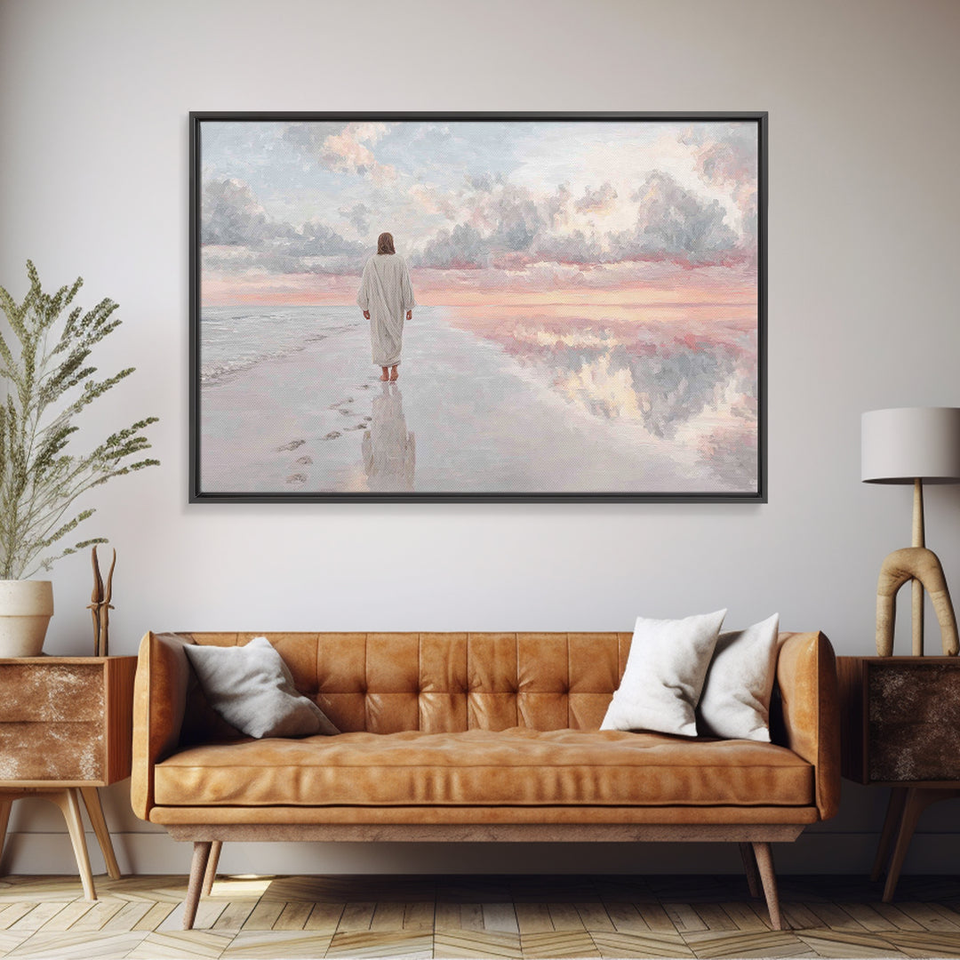 Shoreline Peace – Framed Canvas Print – Christian Art Canvas – Jesus Painting – Christian Wall Art – Modern Christian Art