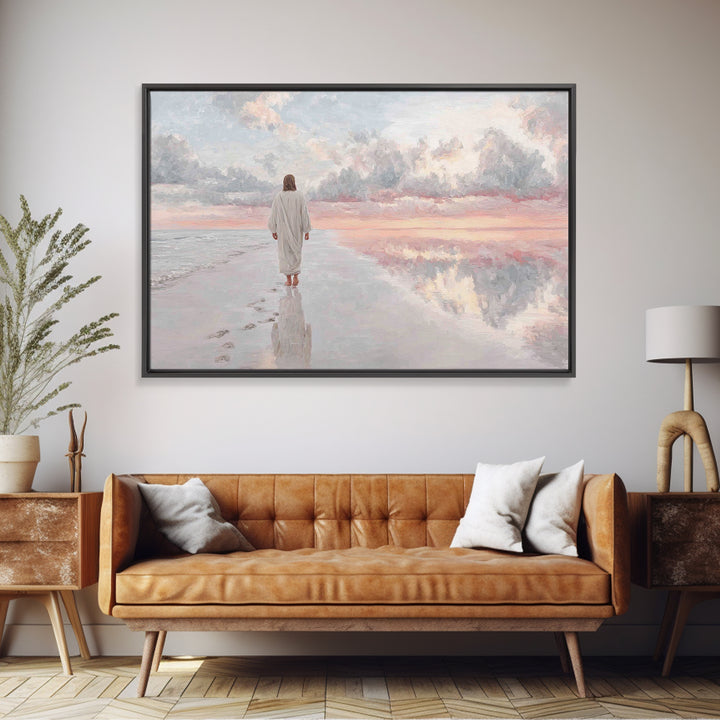 Shoreline Peace – Framed Canvas Print – Christian Art Canvas – Jesus Painting – Christian Wall Art – Modern Christian Art