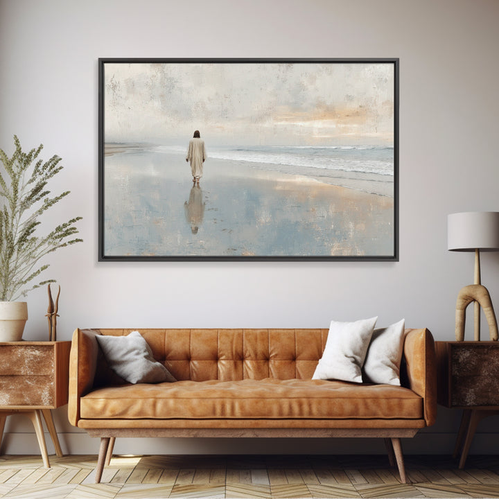 Quiet Shore Grace | Framed Canvas Print | Christian Wall Art | Jesus Painting | Christian Art Canvas | Modern Christian Art | Christian Gif