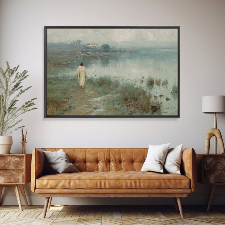 Sacred Green Path, Framed Canvas Print, Christian Art Canvas, Christian Wall Art, Jesus Painting, Subtle Christian Art, Vintage Christian P