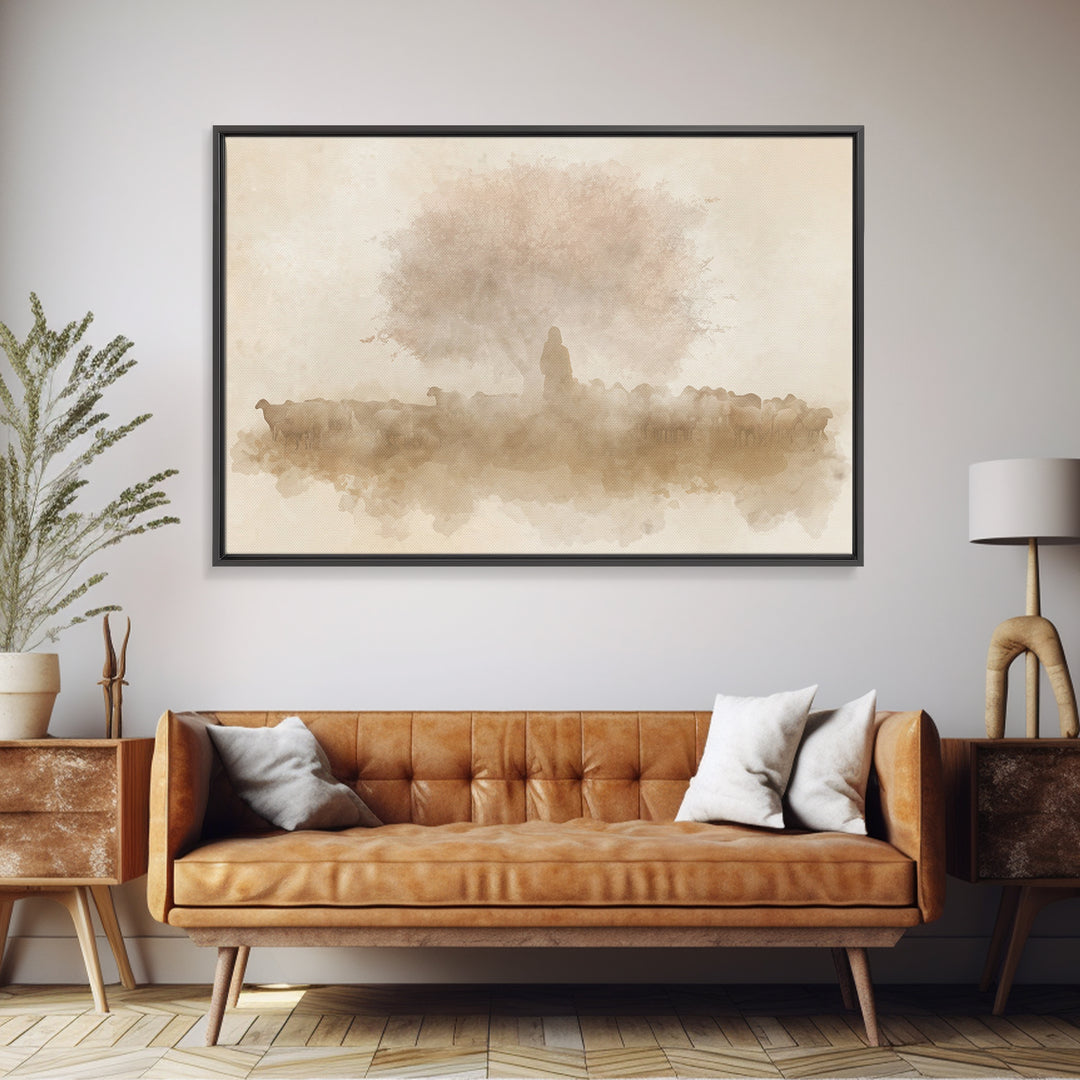 Shepherd’s Gentle Light, Framed Canvas Print, Christian Art Canvas, Jesus Painting, Christian Wall Art, Subtle Christian Paintings, Christi