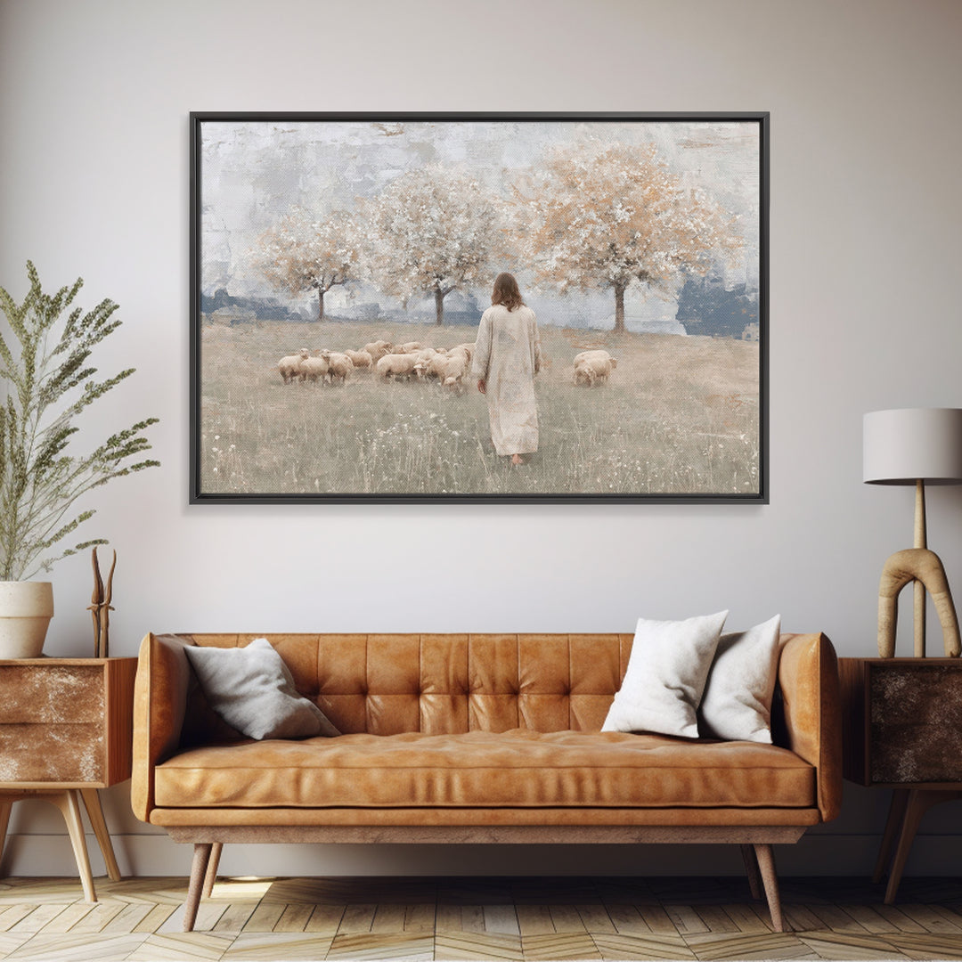 Crimson Pasture Path | Framed Canvas Print | Christian Art Canvas | Jesus Painting | Christian Wall Art | Large Christian Painting | Unique