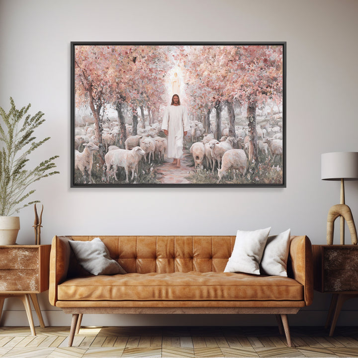 Fields Of His Care, Framed Canvas Print, Christian Wall Art, Jesus Painting, Christian Art Canvas, Vintage Christian Painting, Christian De